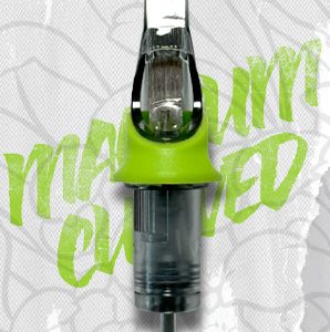Magnum Curved tattoo cartridge by Blue Steel Tattoo - green grip