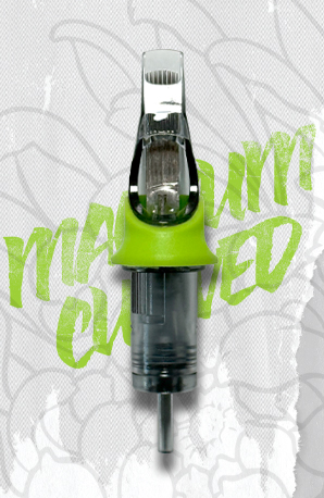 Magnum Curved tattoo cartridge by Blue Steel Tattoo - green grip